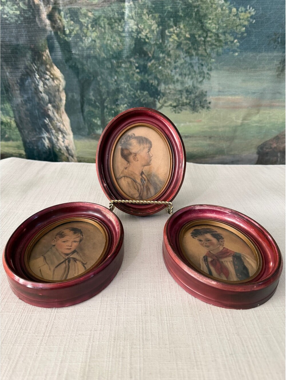 Set of 3 oval framed portrait miniatures